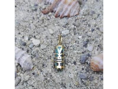 Pendentif Tiki Chance Turquoise Reconstituée 12 MM Or Jaune 750/1000 - P12CHANCET - Réf. P12CHANCET