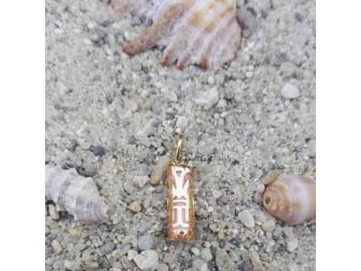 Pendentif Tiki Force Corail Rose Reconstitué 12 mm Or Jaune 750 - Réf. P12FORCEC