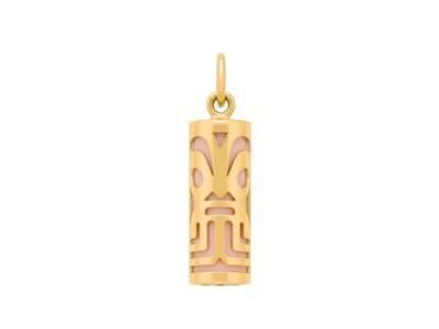 Pendentif Tiki Force Corail Rose Reconstitué 12 MM Or Jaune 750/1000 - Réf. P12FORCEC