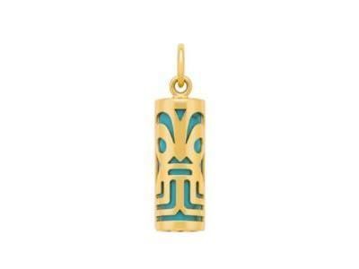 Pendentif Tiki Force Turquoise Reconstituée 12 mm Or Jaune 750 - Réf. P12FORCET
