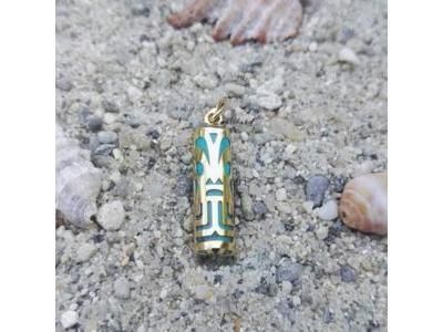 Pendentif Tiki Force Turquoise Reconstituée 17 mm Or Jaune 750 - Réf. P17FORCET