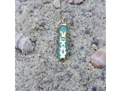 Pendentif Tiki Tendresse Turquoise reconstituée 17 mm Or Jaune 750 - Réf. P17TENT