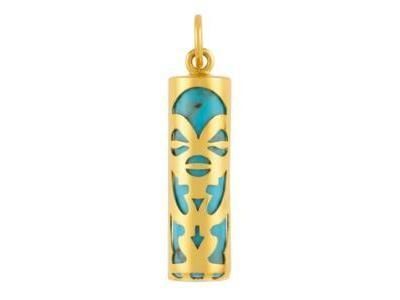 Pendentif Tiki Tendresse Turquoise Reconstituée 17 MM Or Jaune 750/1000 - P17TENT - Réf. P17TENT
