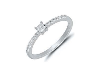 Solitaire Diamant Princesse Accompagné Or Gris 750  - Réf. AHRD2154GDTOG